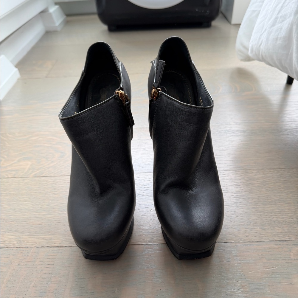 Yves Saint Laurent Charcoal Tribtoo Platform Ankle Boots View 2